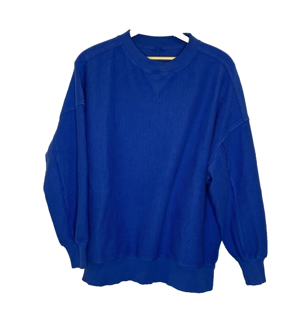 Women's Small Aerie Cobalt Blue Corduroy Pullover Cotton Sweatshirt